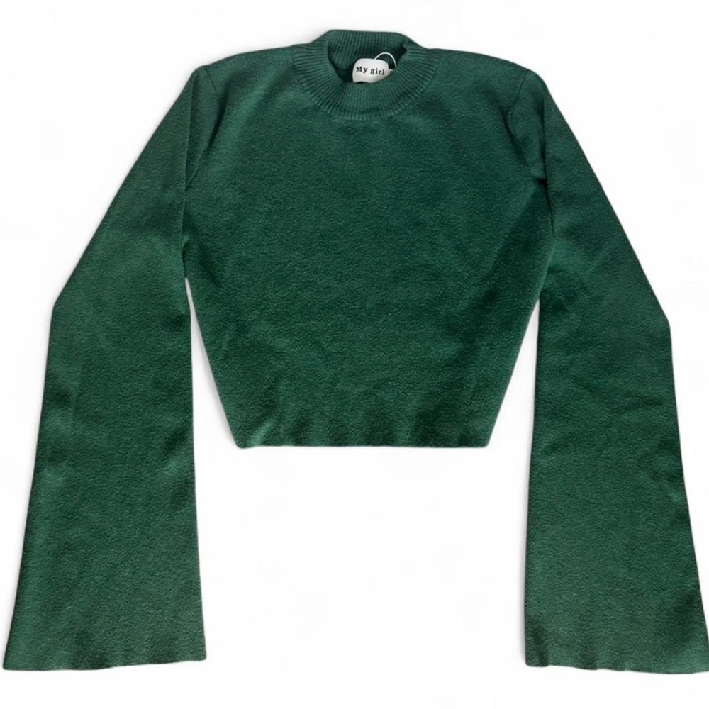 Dark Green Women's Flare Long Sleeve Cropped Sweater